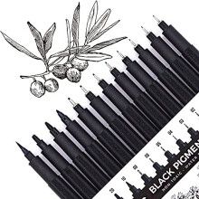 YISAN Black Drawing Pens,Fineliner Ink Pens,Set of 12 Micro-Pens,Anime Pigment Pen,Art Pens,for Sketching,Technical Drawing 902195
