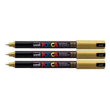 Posca PC-1MR Gold Colour Paint Marker Pens Ultra Fine 0.7mm Calibre Nib Tip Writes On Any Surface Glass Metal Plastic Fabric Stone Wood (Pack Of