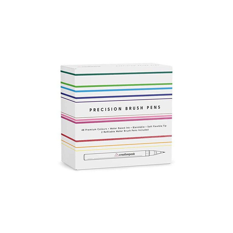 Watercolour Brush Pens - 48 Vibrant Colouring Pens & 2 Blending Brushes - Premium Quality Art Supplies Featuring Soft, Real Tip - Perfect for Cal