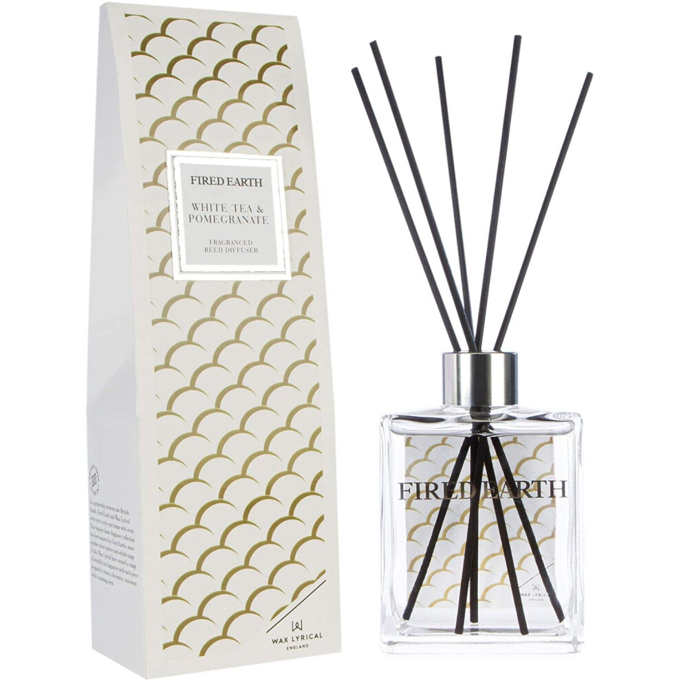 Wax Lyrical Fired Earth Tea & Pomegranate Reed Diffuser, 180Ml, Large White