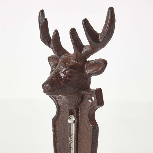 Homescapes Homescapes Brown Wall Mounted Cast Iron Stag Garden Thermometer 1