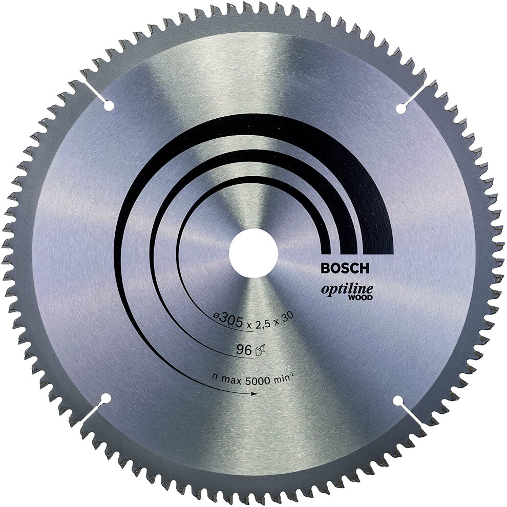 Bosch 2608640442 Optiline Mitre Circular Saw Blade for Wood, 305mm x 2.5mm x 30mm, 96 Teeth, Silver