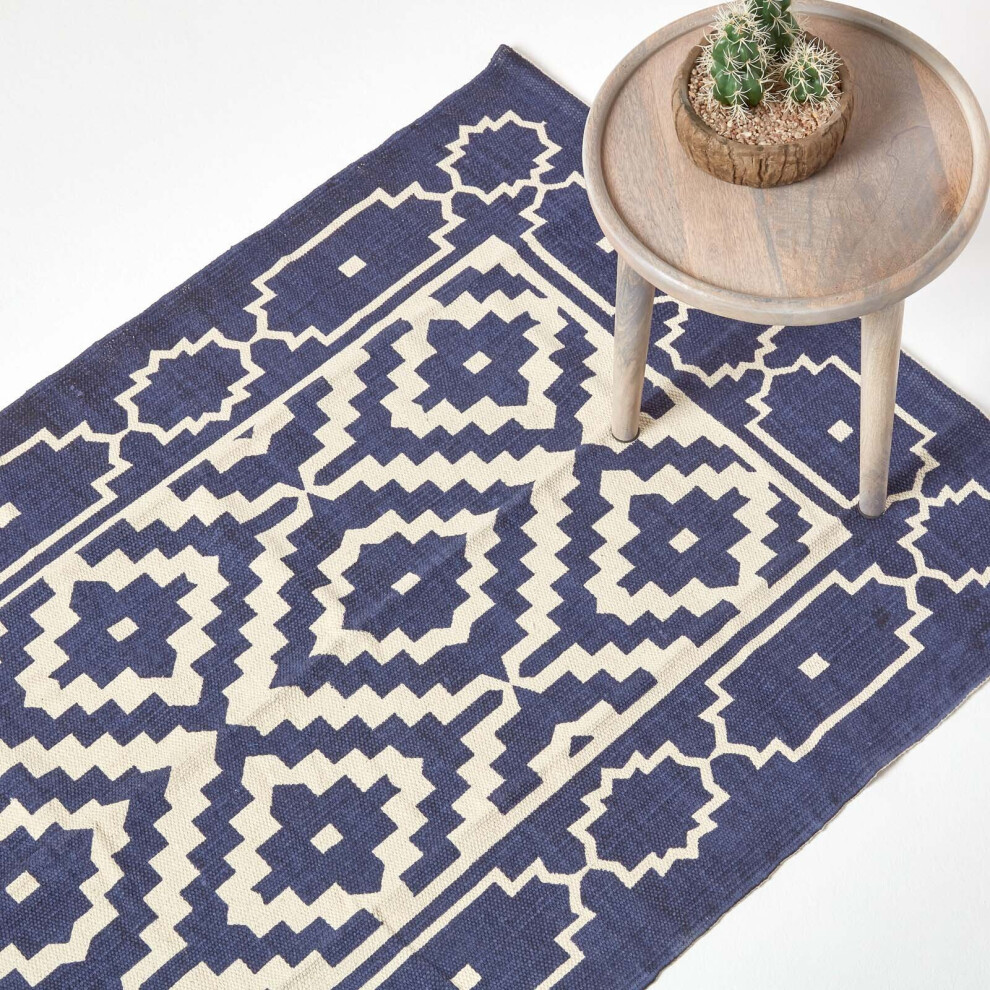 Homescapes (90 X 150 Cm) Halmstad Scandi Style 100% Cotton Printed Rug White