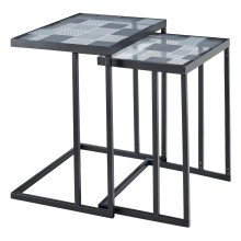 Nesting Coffee Tables C-Shaped Side Tables Metal Frame Glass Top Living Room New