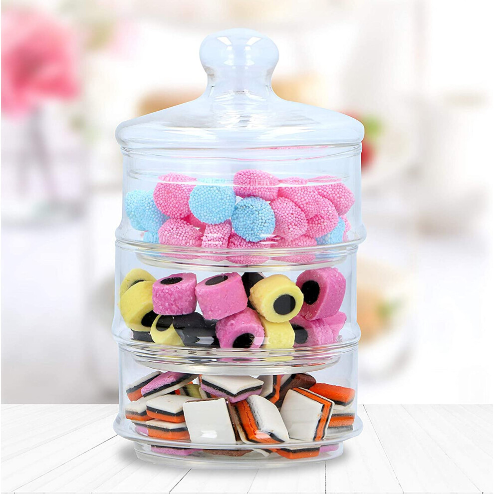 3 Tier Clear Glass Stackable Candy Storage Sweet Jars