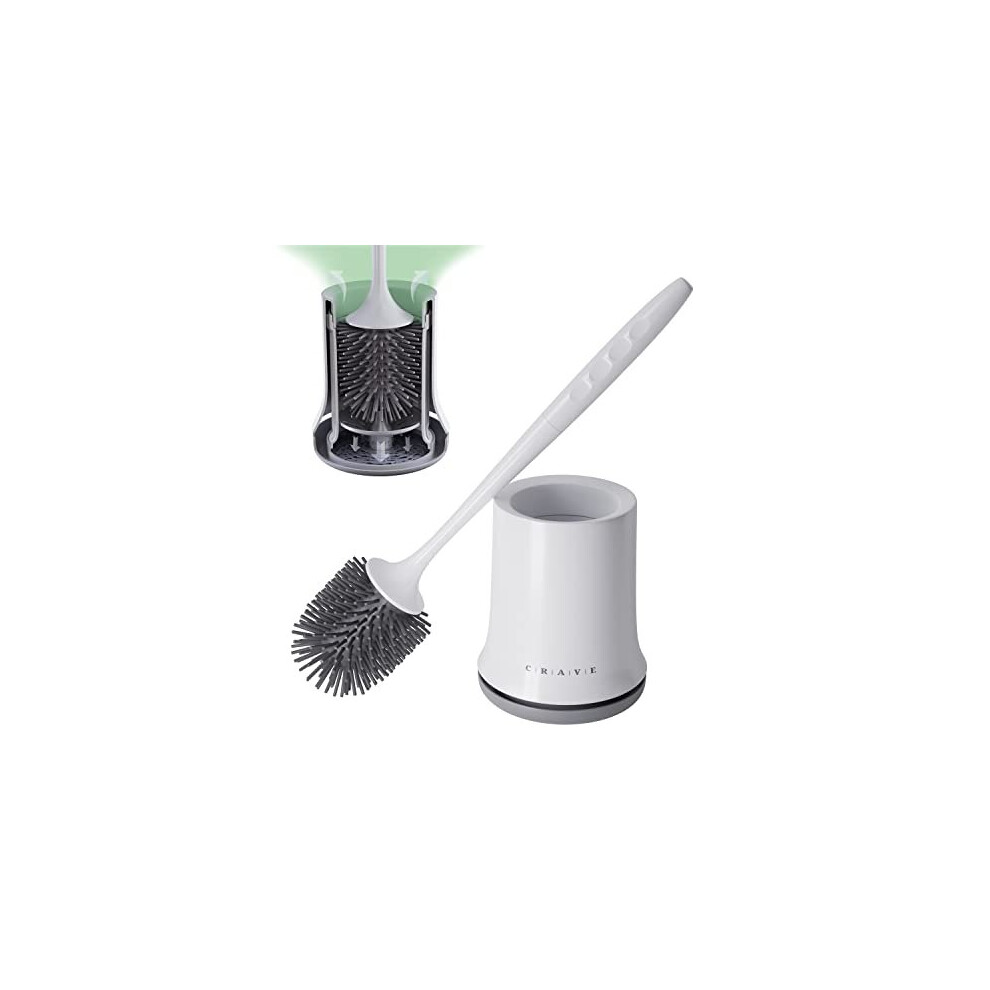 CRAVE Silicone Toilet Brush with Holder Set for Bathroom and Toilet. Grey Toilet Brush and Holder with Flexible Toilet Cleaner Brush. Wall Mounte