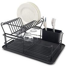Simplywire Two-Tier Dish Drainer with Removable Top Rack, Black Steel, Drip Tray and Removable Cutlery Basket