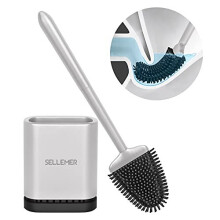 Sellemer Toilet Brush and Holder Set for Bathroom, Flexible Toilet Bowl Brush Head with Silicone Bristles, Compact Size for Storage and Organizat