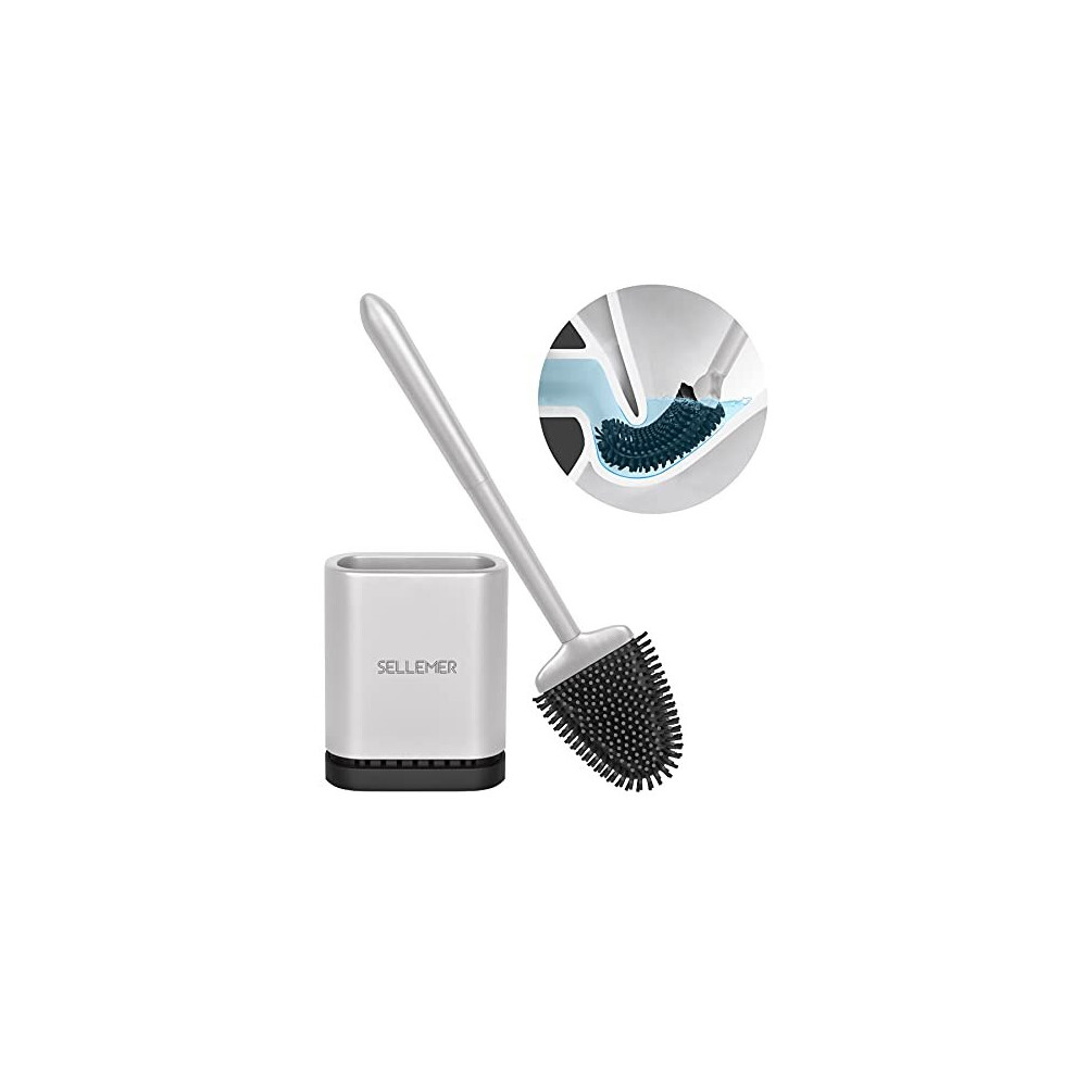 Sellemer Toilet Brush and Holder Set for Bathroom, Flexible Toilet Bowl Brush Head with Silicone Bristles, Compact Size for Storage and Organizat