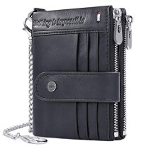 REETEE Mens Wallet RFID Blocking Genuine Leather Wallets Mens Slim Wallet for Men with Chain,Men's Bifold Leather Wallet 19 Credit Card Holder an