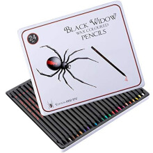 Black Widow Coloured Pencils For Adults - 24 Colouring Pencils - Smooth Pigments Colour Pencil Set - Best For Adult Colouring Pencil Drawing