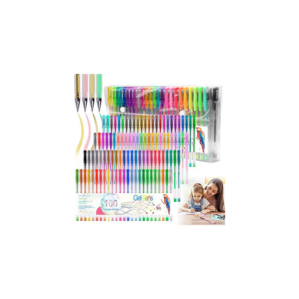 100 Colours Glitter Gel Pen Set Neon Glitter Colouring Pens Art Marker for Adult Coloring Books