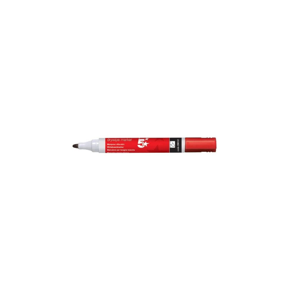 5 Star Red Dry Wipe Whiteboard Marker Pen - 3mm Bullet Tip (Pack of 12)