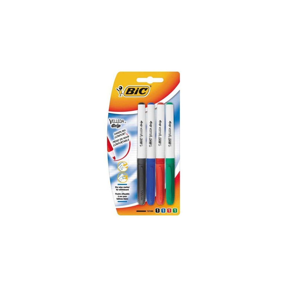 Bic Velleda Grip Whiteboard Markers - Assorted (Pack Of 4)