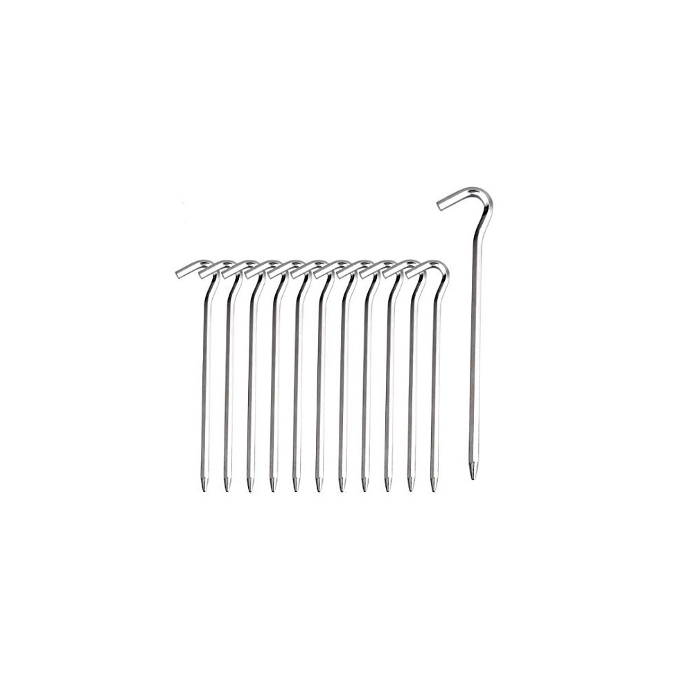 Piquets de tente - 12 piquets de tente en aluminium avec crochet - 7 piquets hexagonaux pour le montage des auvents de camping (argent)