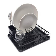 simplywire - Compact Black Dish Drainer/Plate Drying Rack with Drip Tray - Small