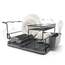 Simplywire Premium Two-Tier Dish Drainer with Removable Over-Sink Plate Rack & Wine Glass Holder