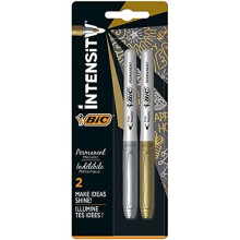 BIC Marking Metallic Colours Permanent Markers, Medium Bullet Tip Pens, Gold and Silver Colours, Pack of 2