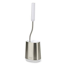 Joseph Joseph - Flex Lite Steel Spazzola per WC Anti-goccia, supporto compatto, anti-impronte digitali, in acciaio inox,