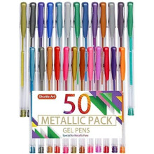 Shuttle Art 50 Pack Pack Metallic Gel Stilouri 25 de pixuri cu gel metalic Set cu 25 de reumpleri perfecte pentru car?i de colorat pentru adul?i