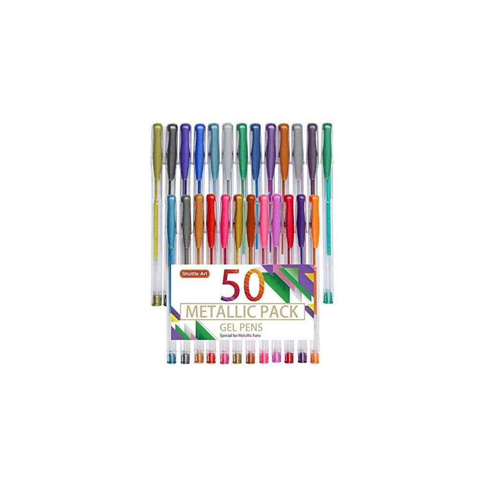Shuttle Art 50 Pack Metallic Gel Pens, 25 Metallic Gel Pens Set with 25 Refills Perfect for Adult Colouring Books Doodling Drawing Art Markers