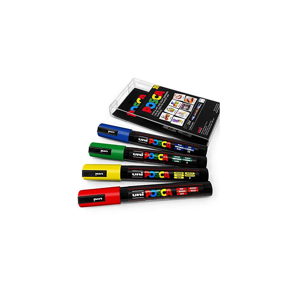 Uni POSCA - PC-5M Art Paint Markers - Set of 4 - in Plastic Wallet - Primary Tones