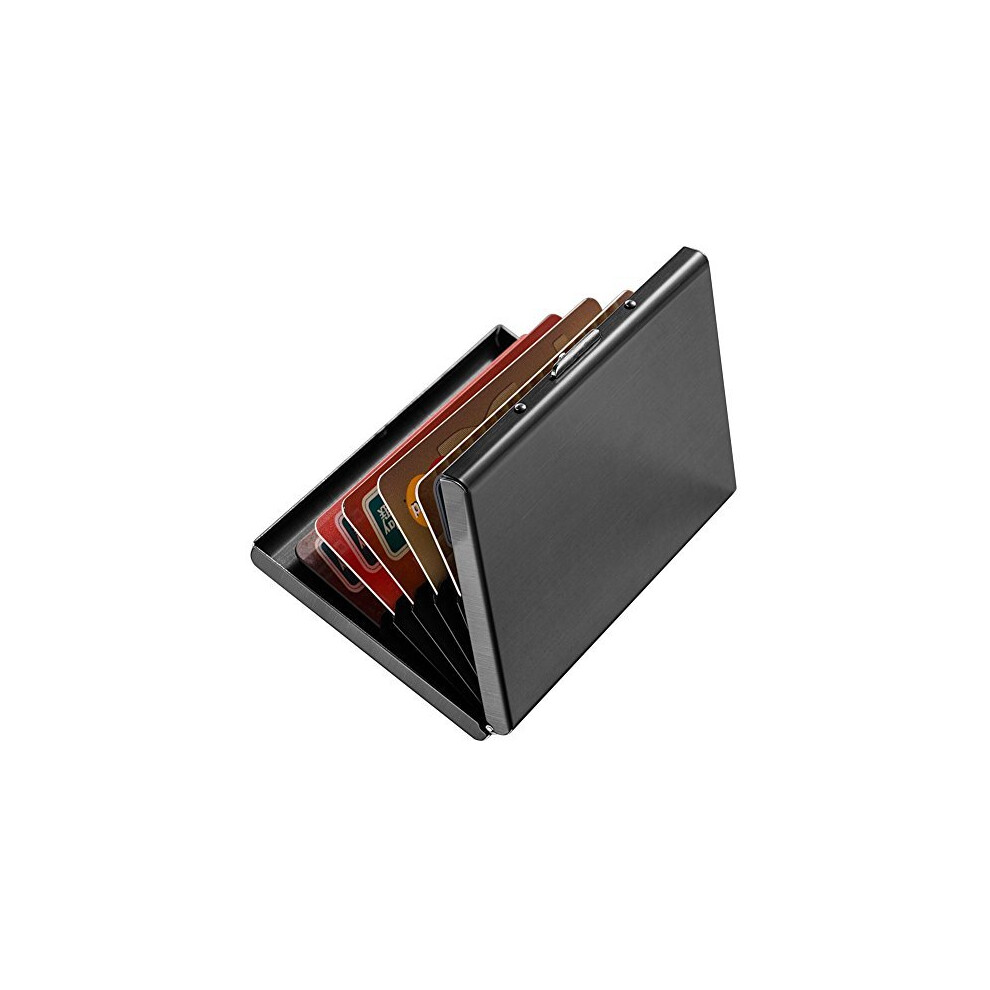 Enyoir Slim RFID Credit Card Protector Wallet, Block Identity Thieves, Stainless Steel Aluminum Metal Holder Case with 6 PVC Slots (Black)