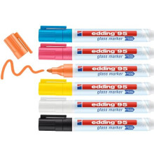 edding 95 glass marker - multi-coloured - 6 glass pens - round nib 1.5-3 mm - washable window marker pen - for writing and marking on glass surfa