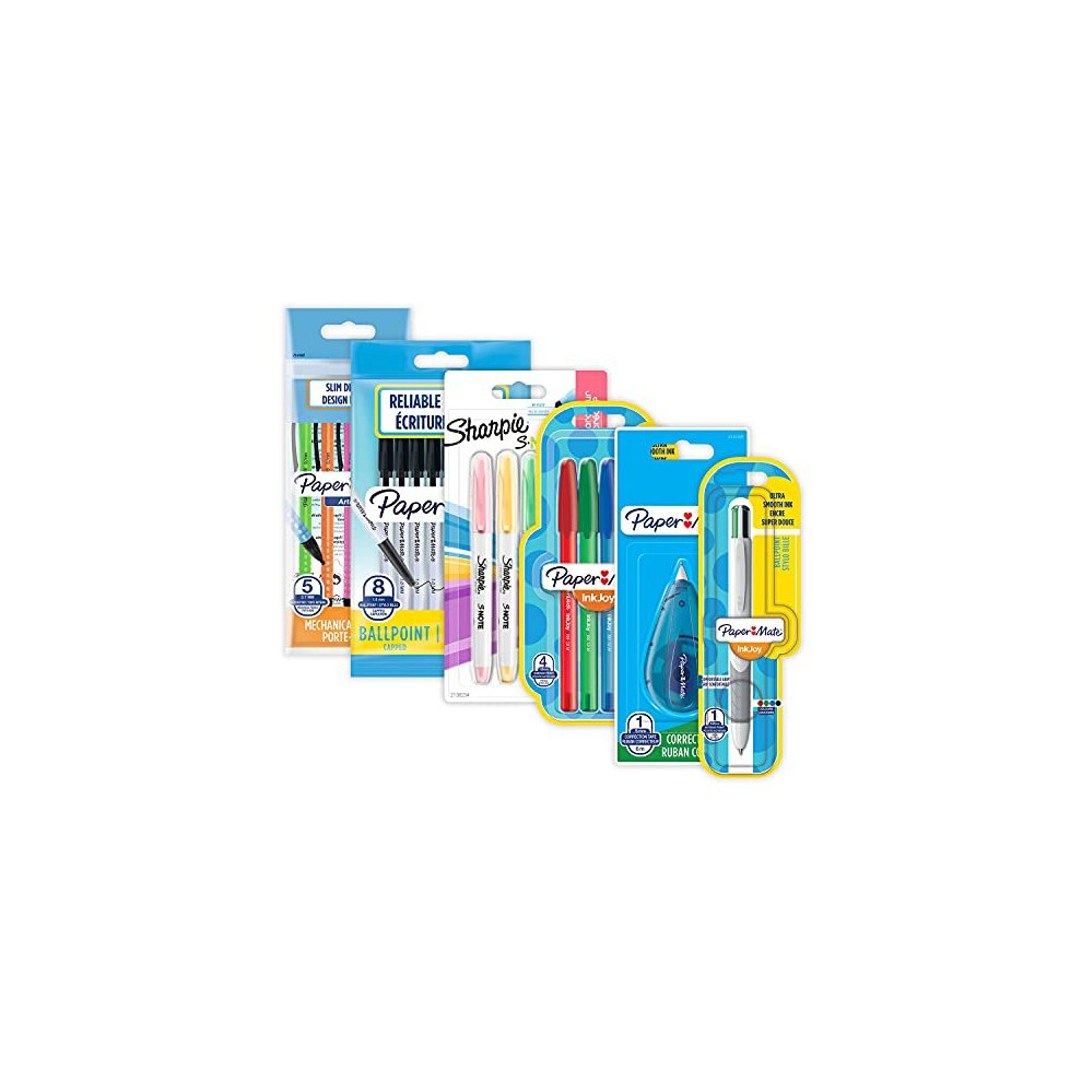 Paper Mate & Sharpie Pens Set | Stationary Supplies | Ballpoint Pens, Highlighters, Mechanical Pencils & Correction Tape | Perfect For School & O