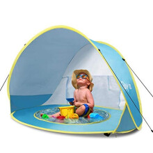 Glymnis Pop Up Baby Beach Tent Automatic Portable Lightweight UV Protection Sun Shade Shelter with Baby Pool for Family Picnic Garden(Blue)