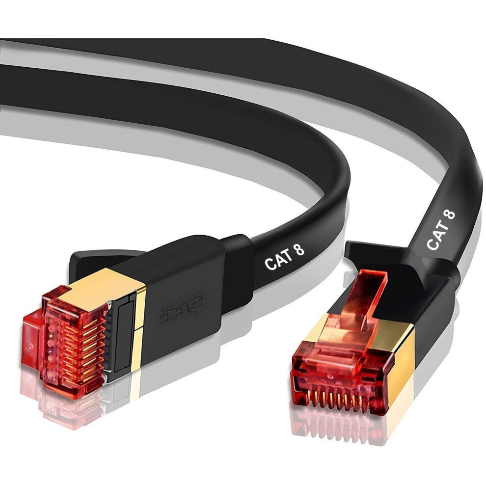 Ibra Cat8 Ethernet Gigabit Lan Network Cable (Rj45) Sstp 40Gbps 2000Mhz - Flat 10M Black 5060756720695