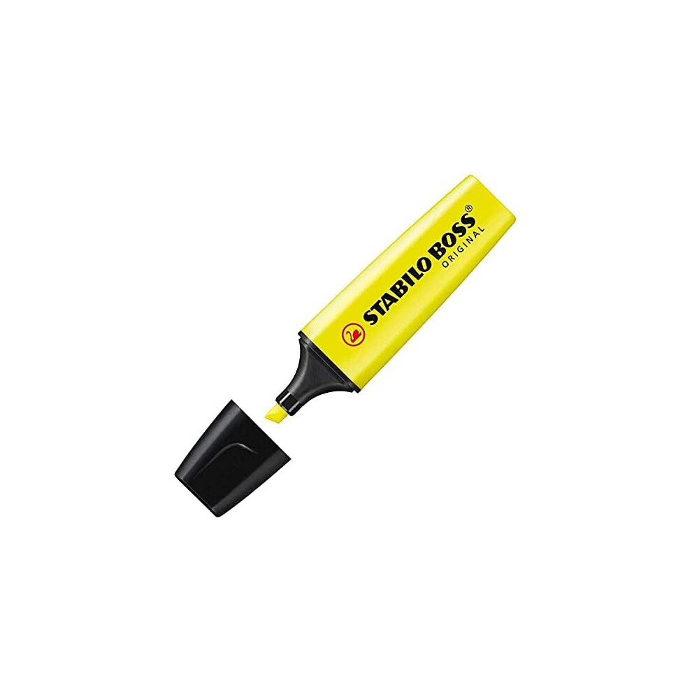 Pack of 3 Yellow Stabilo Boss Highlighters Fluorescent Colours Water-Based Ink