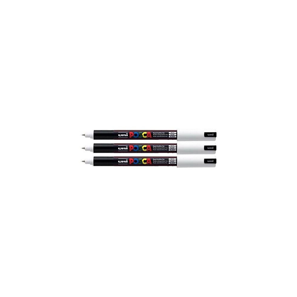 PC-1MRPosca White Paint Marker Pens Ultra Fine 0.7mm Calibre Nib Tip Writes On Any Surface Fabric Glass Stone Metal Wood Plastic (Pack Of 3)