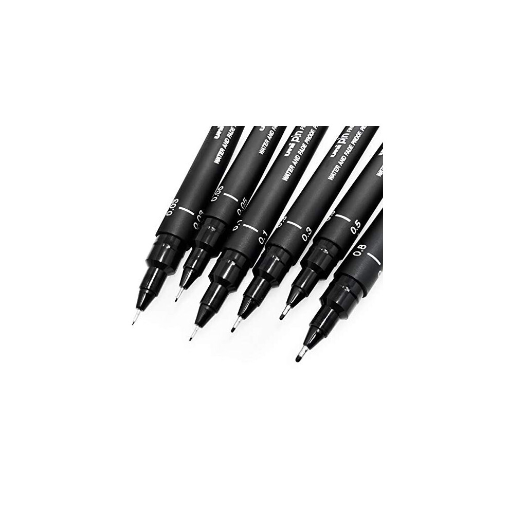 Uni Pin Fineliner Drawing Pen - Sketching Set - Black Ink - 0.03 to 0.8mm - Set of 6