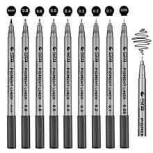 Fineliner Pens, Funnasting Set of 9 Fine Liner Pens Black Ink Water Resistant Pigment Liner for Sketching, Artist Illustration, Office Documents