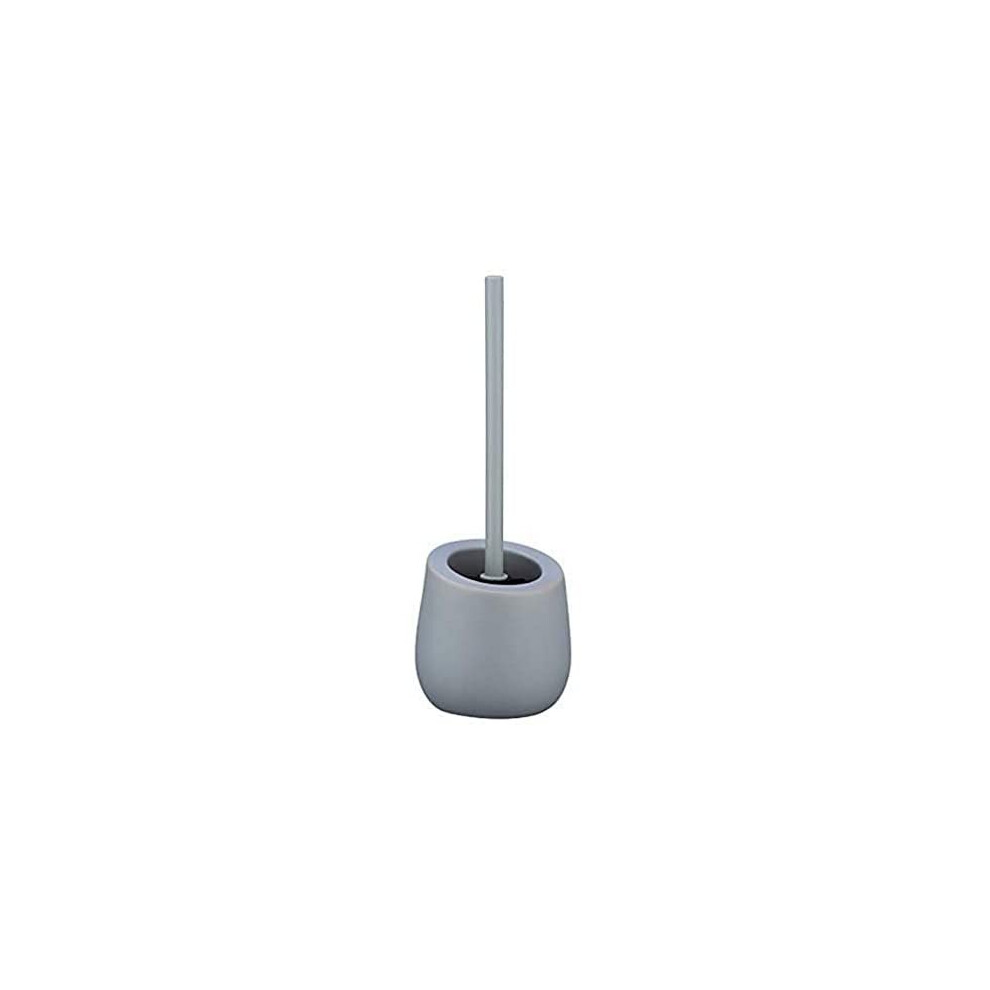 Wenko Badi Grey Toilet Brush Holder with Silicone Bristles and Edge Brush, Ceramic, 13.5 x 38 x 13.5 cm, Grey