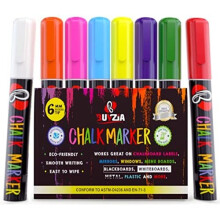 Liquid Chalk Pens by Buyzia - 8 Neon Colours for Non Porous Chalk Board, Glass Windows, Mirror, Blackboard, 6mm Reversible Fine, Chisel Tip, Eras