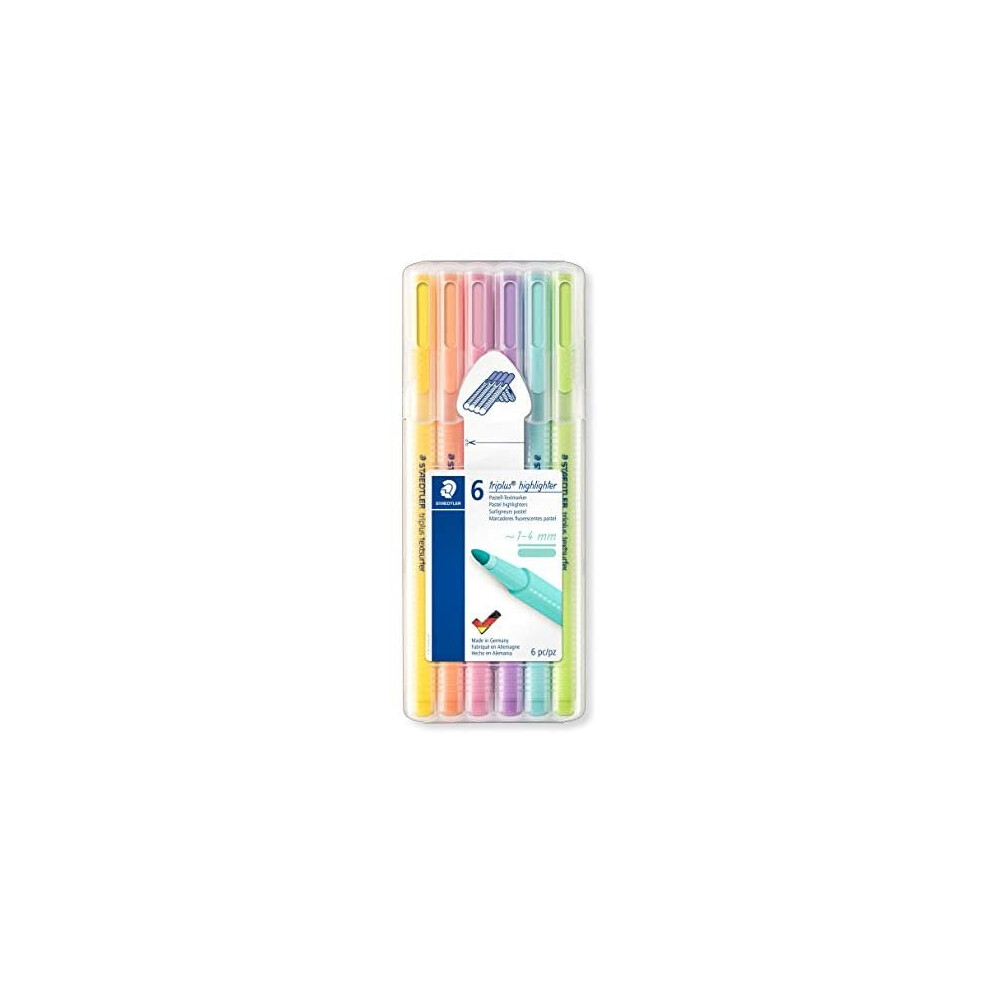 Staedtler triplus Highlighter, Ergonomic Triangular Shape, high Quality, Made in Germany, Set of 6 Pastel Colours, line Width 1-4 mm, 362 CSB6