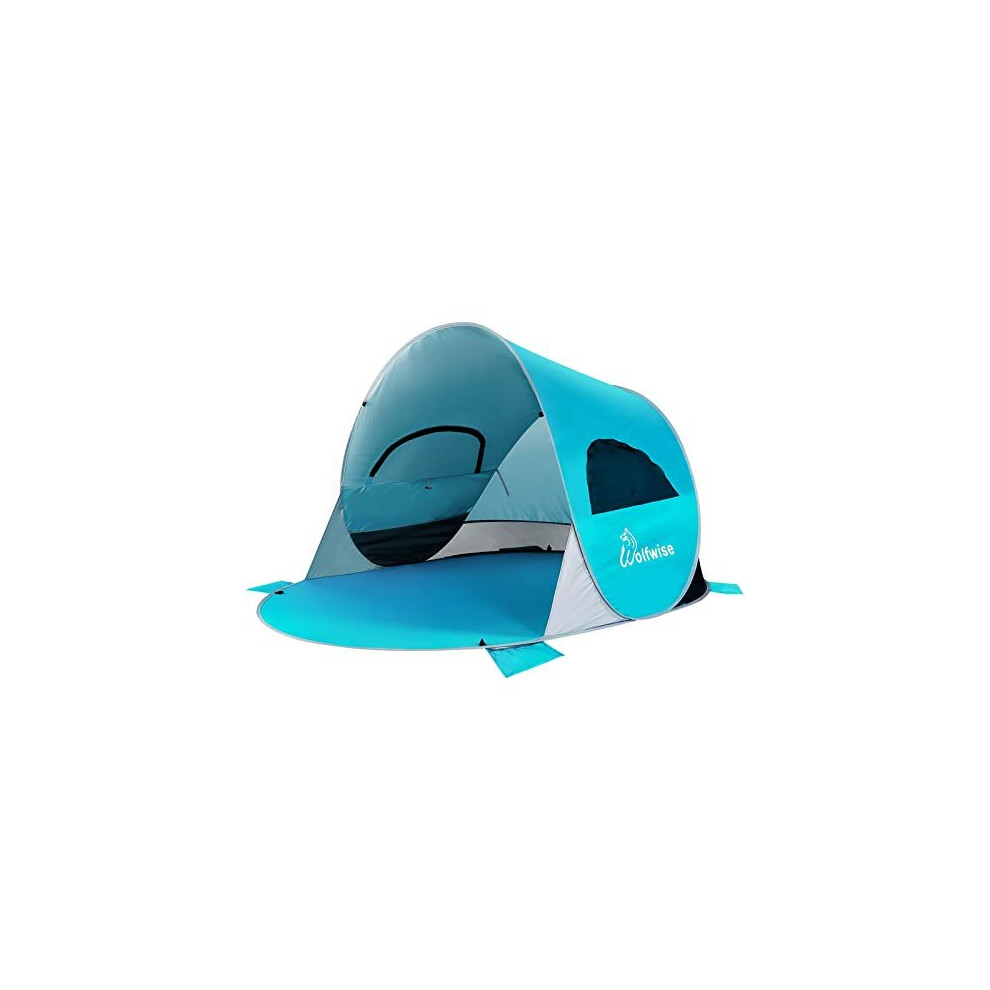 Wolfwise 3-4 Person Pop Up Beach Tent UPF 50+ Family Baby Sun Shelter Canopy Sport Umbrella Sun Shade Tent, Blue-image-OPC-P8VWXTB-NEW