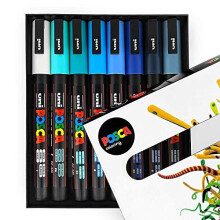 POSCA PC-3M 8-Piece Art Paint Marker Set in Ocean Tones – Fine Bullet Nib for Precise Detail on Metal, Glass, Plastic & More