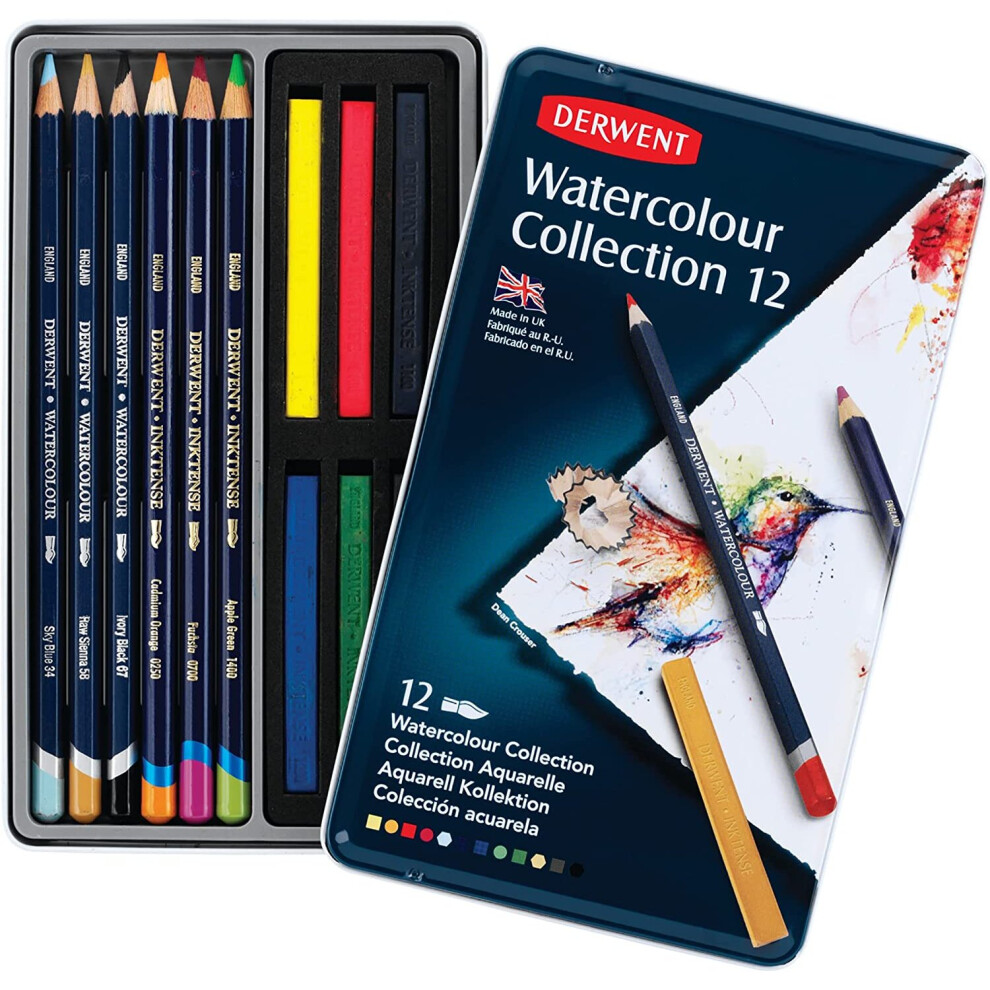 Derwent Watercolour Collection Tin Set of 12 Watersoluble Mixed Media