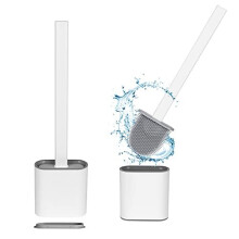 Vicloon Silicone Toilet Brush, Toilet Brush Set with Quick Drying Holder, Deep Cleaner Flex Toilet Brush with No-Slip Handle and Flexible Silicon
