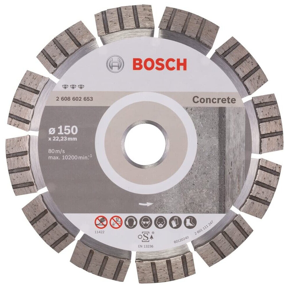 Bosch 2608602653 Diamond Cutting Disc Best for Concrete, 150mm Ã, 22.23mm x 2.4mm x 12mm, Silver/Grey