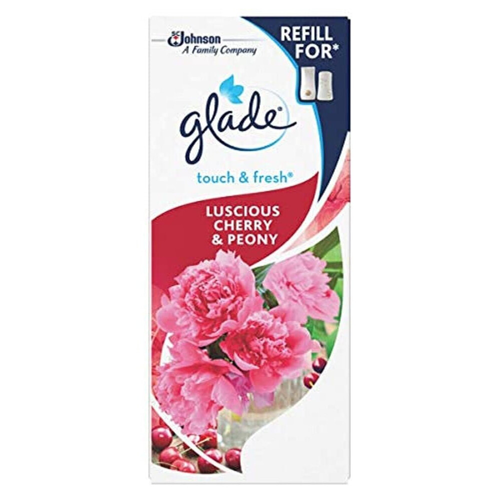 Glade Touch & Fresh Toilet Spray Air Freshener, Touch Activated Odour Eliminator for Bathroom & Home, Pack of 12 Refills, Cherry & Peony, 10ml