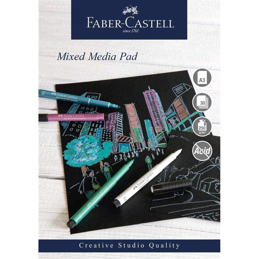 Faber-Castell Creative Studio A3 Mixed Media Spiral Bound Pad - Black Paper - 250gsm - 30 Sheets, WD861716