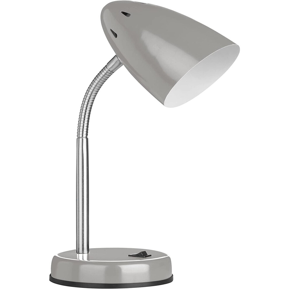 Premier Housewares Table Lamp For Work Desk, Desk Lamp With Conical Lamp Head, Long Lasting Iron Bedside Lamp Grey