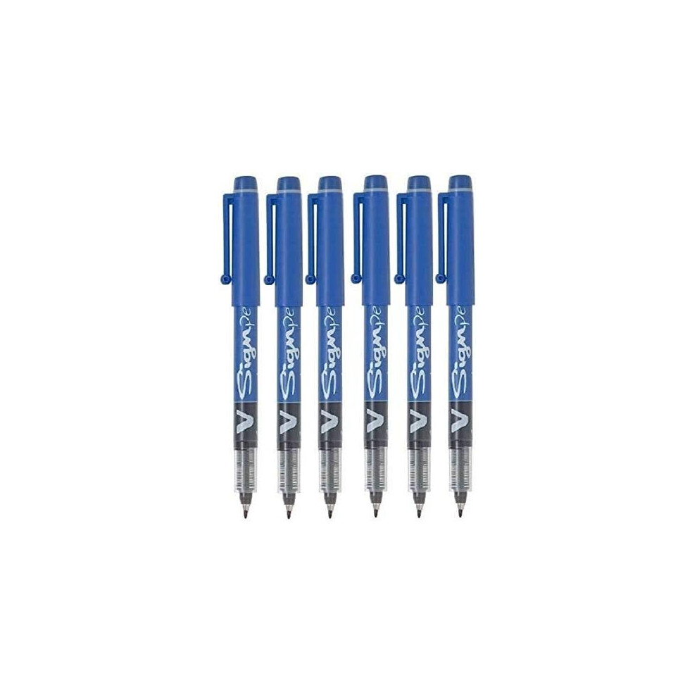 Pilot Blue V Sign Pen Liquid Ink Medium 2mm Nib Tip 0.6mm Line Width V-Sign Fibre Tip Point Marker Graphics SW-VSP (Pack Of 6)