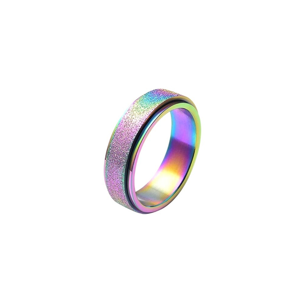 (Iridescent, 9 R) Stainless Steel Fidget Spinner Ring