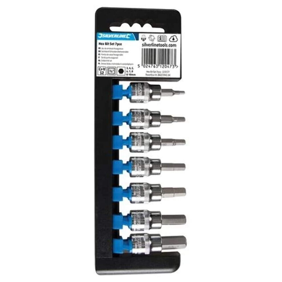 Silverline 225127 Hex Bit Set, 3/8-inch Drive Hex, 3-10 mm - 7 Pieces