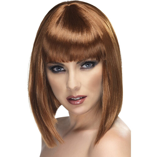 Smiffy's Smiffys Glam Blunt Wig with Fringe - Brown